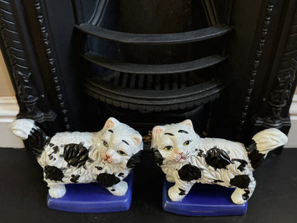 Vintage, Pair of Standing Staffordshire Cats on Cushion