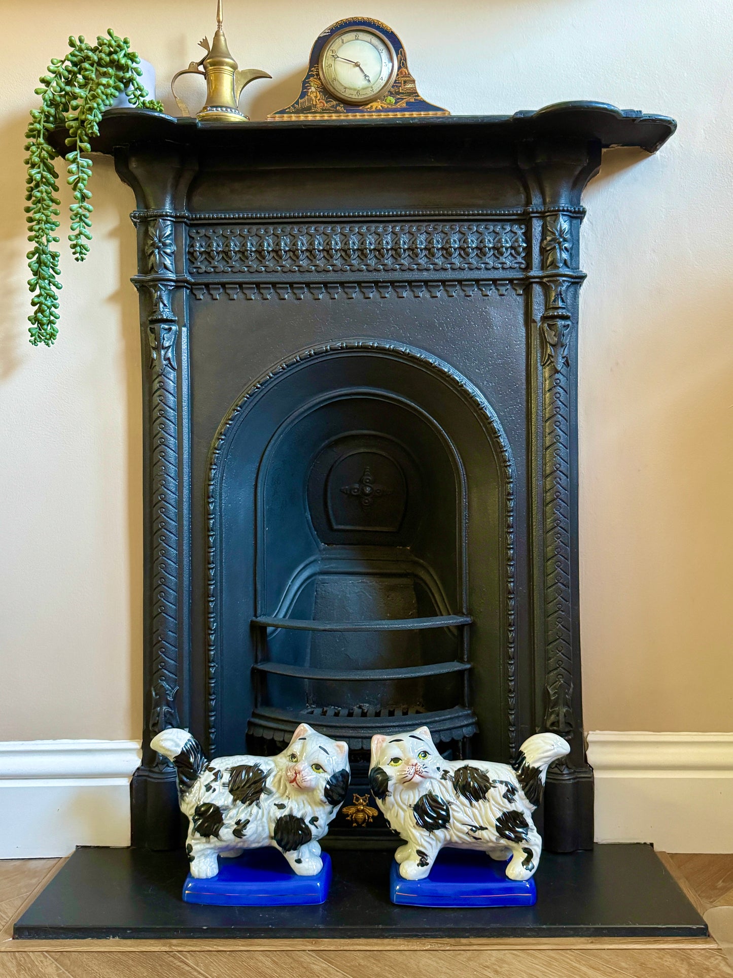 Vintage, Pair of Standing Staffordshire Cats on Cushion