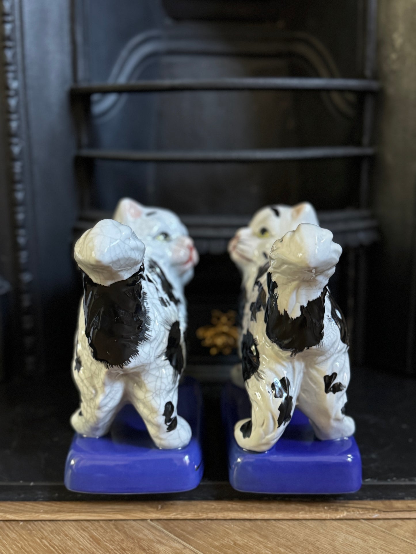 Vintage, Pair of Standing Staffordshire Cats on Cushion