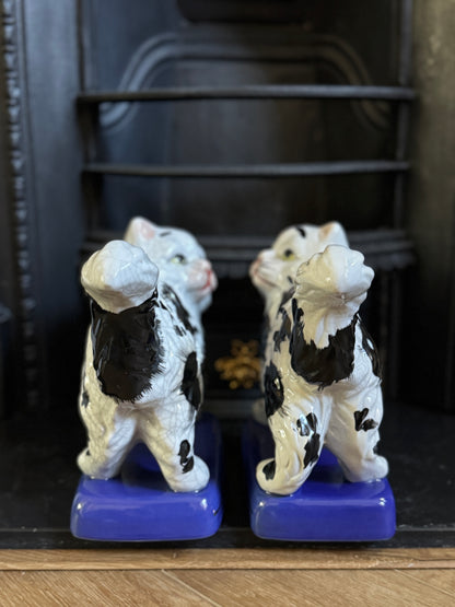 Vintage, Pair of Standing Staffordshire Cats on Cushion