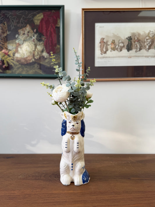 Vintage Staffordshire Dog Jug with Blue and White Decoration by Royale Stratford