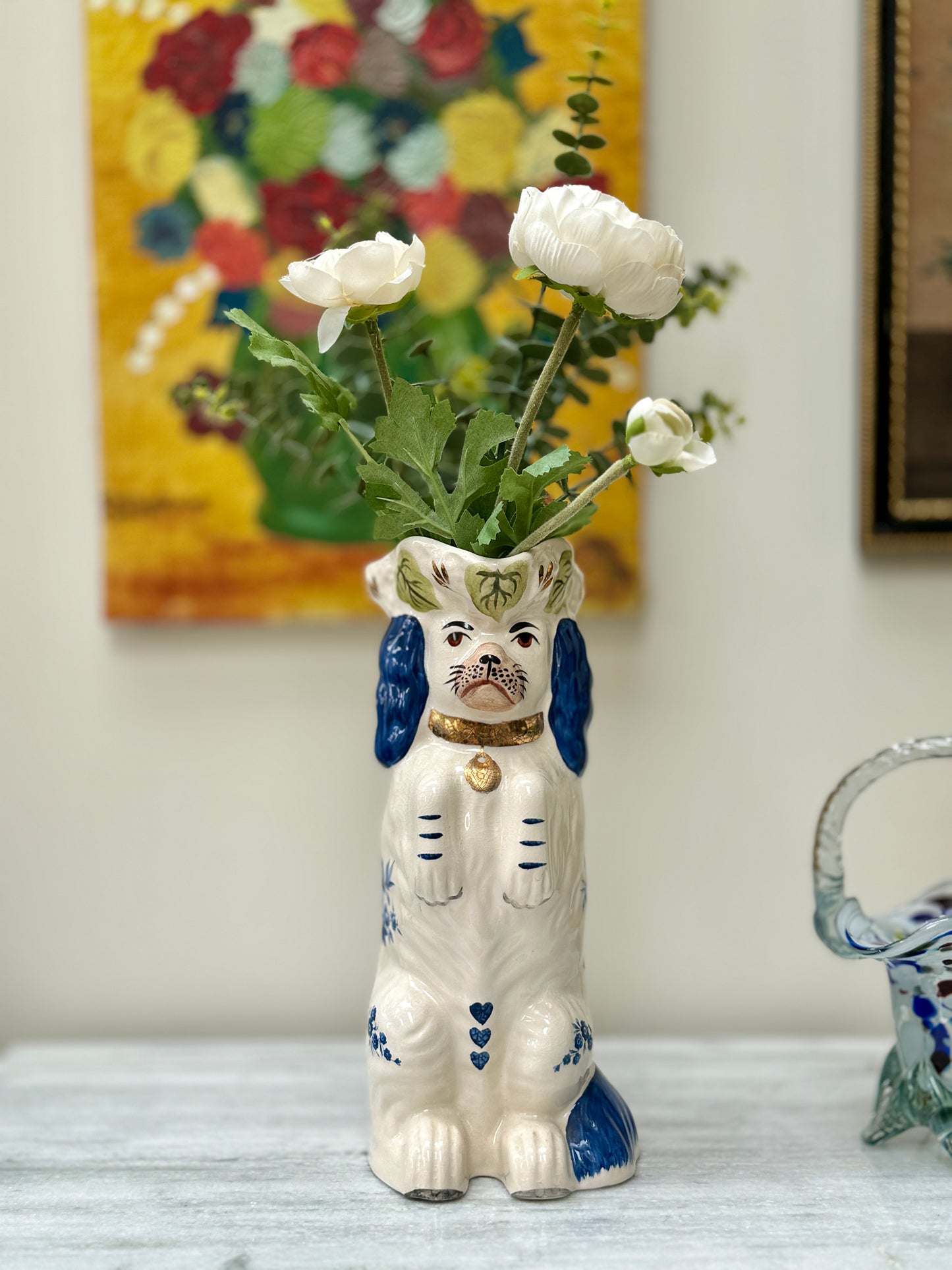Vintage Staffordshire Dog Style Jug/Pitcher with Blue Floral Pattern by Royale Stratford