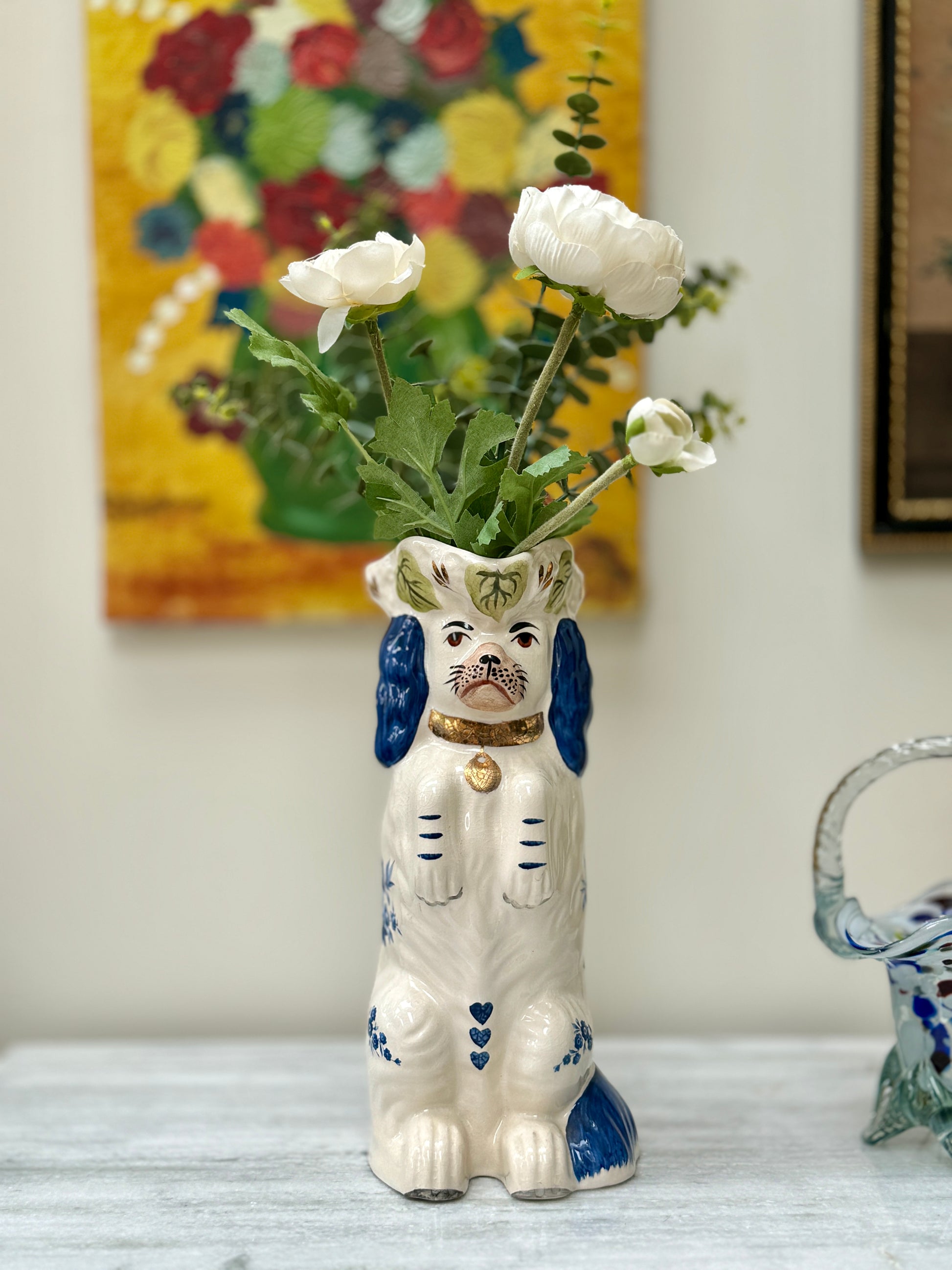 Vintage Staffordshire Dog Style Jug/Pitcher with Blue Floral Pattern by Royale Stratford