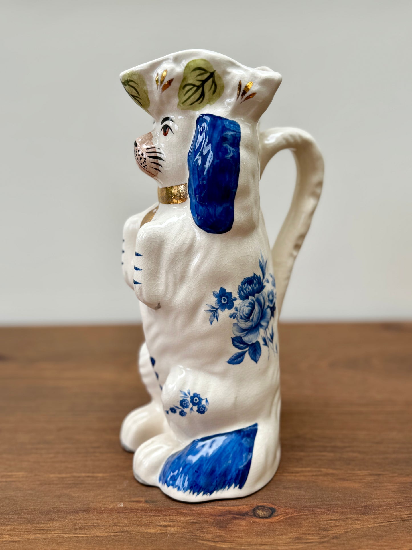 Vintage Staffordshire Dog Style Jug/Pitcher with Blue Floral Pattern by Royale Stratford