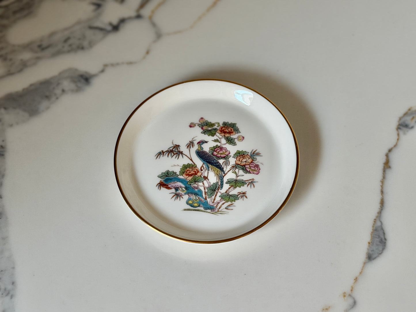Vintage Wedgwood Kutani Crane Bone China Round Trinket Dish, 1971–1998