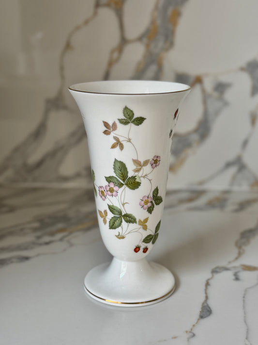 Vintage Wedgwood Wild Strawberry Bone China Footed Trumpet Vase, Made in England