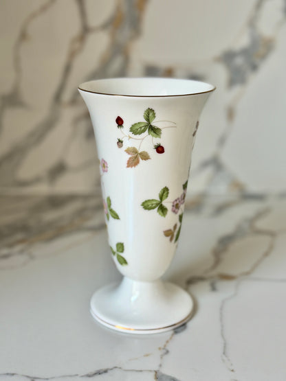 Vintage Wedgwood Wild Strawberry Bone China Footed Trumpet Vase, Made in England