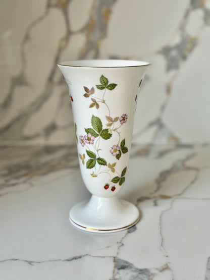 Vintage Wedgwood Wild Strawberry Bone China Footed Trumpet Vase, Made in England
