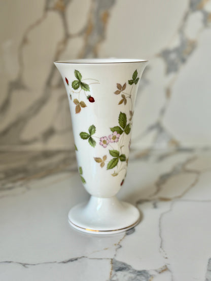 Vintage Wedgwood Wild Strawberry Bone China Footed Trumpet Vase, Made in England