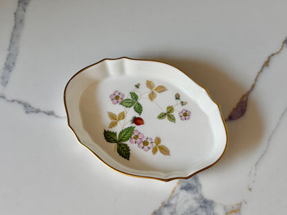 Vintage Wedgwood Wild Strawberry Bone China Leaf-Shaped Trinket Dish, Made in England