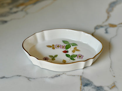Vintage Wedgwood Wild Strawberry Bone China Leaf-Shaped Trinket Dish, Made in England