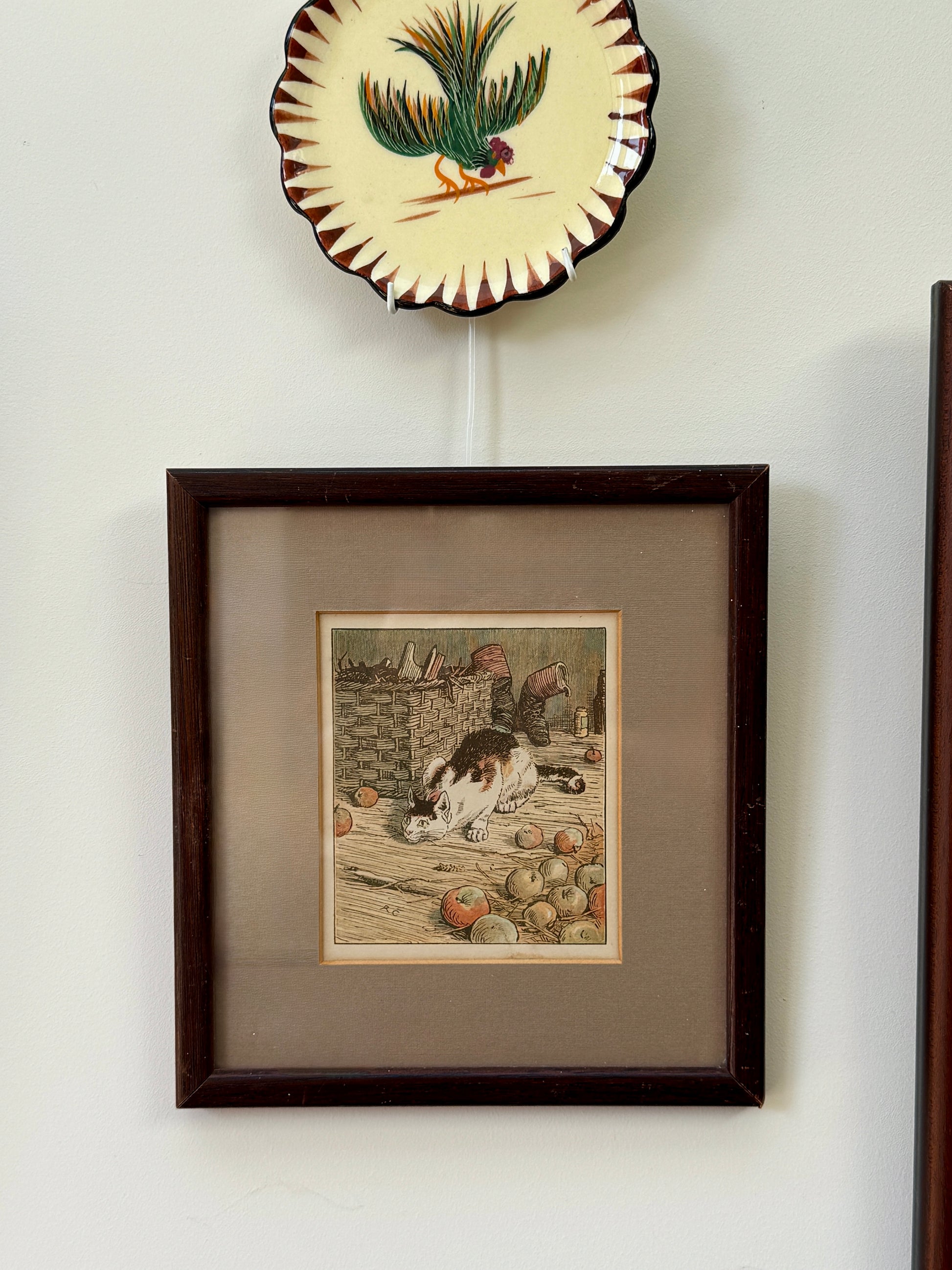 Vintage Framed Cat Illustration by Randolph Caldecott ‘The House That Jack Built’