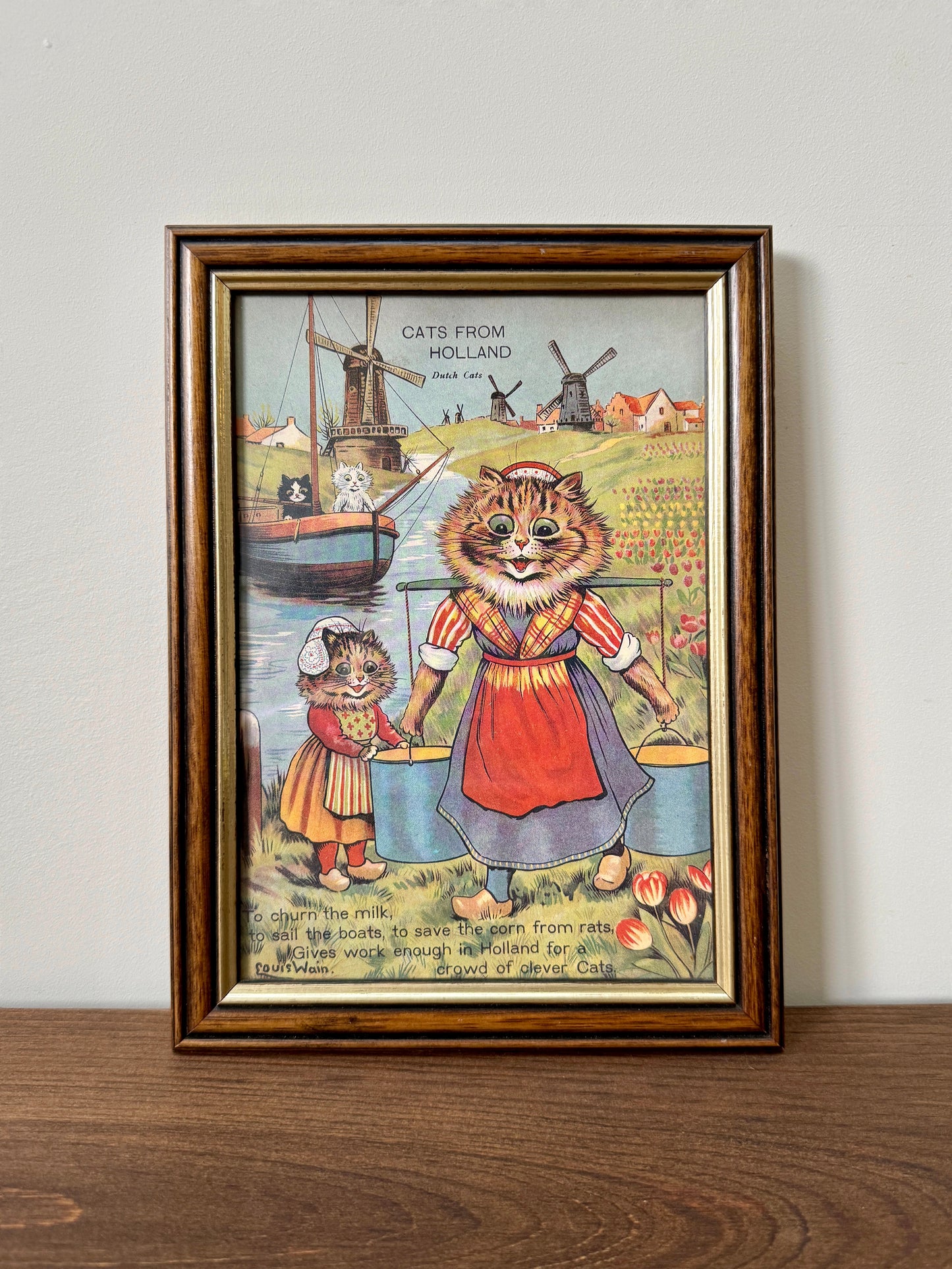 Vintage Framed Louis Wain (1860−1939) Print "Cats from Holland, Dutch Cats"-Framed Art-Louis Wain-My Happy London Home