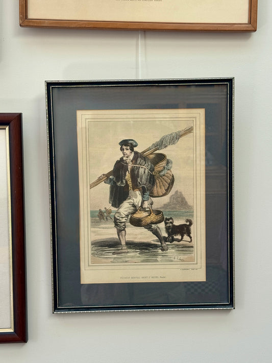 Vintage Print, “Fisherman and Dog at Mont Saint-Miche, Francel” | Mid-20th Century