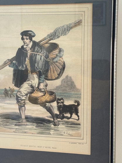 Vintage Print, “Fisherman and Dog at Mont Saint-Miche, Francel” | Mid-20th Century