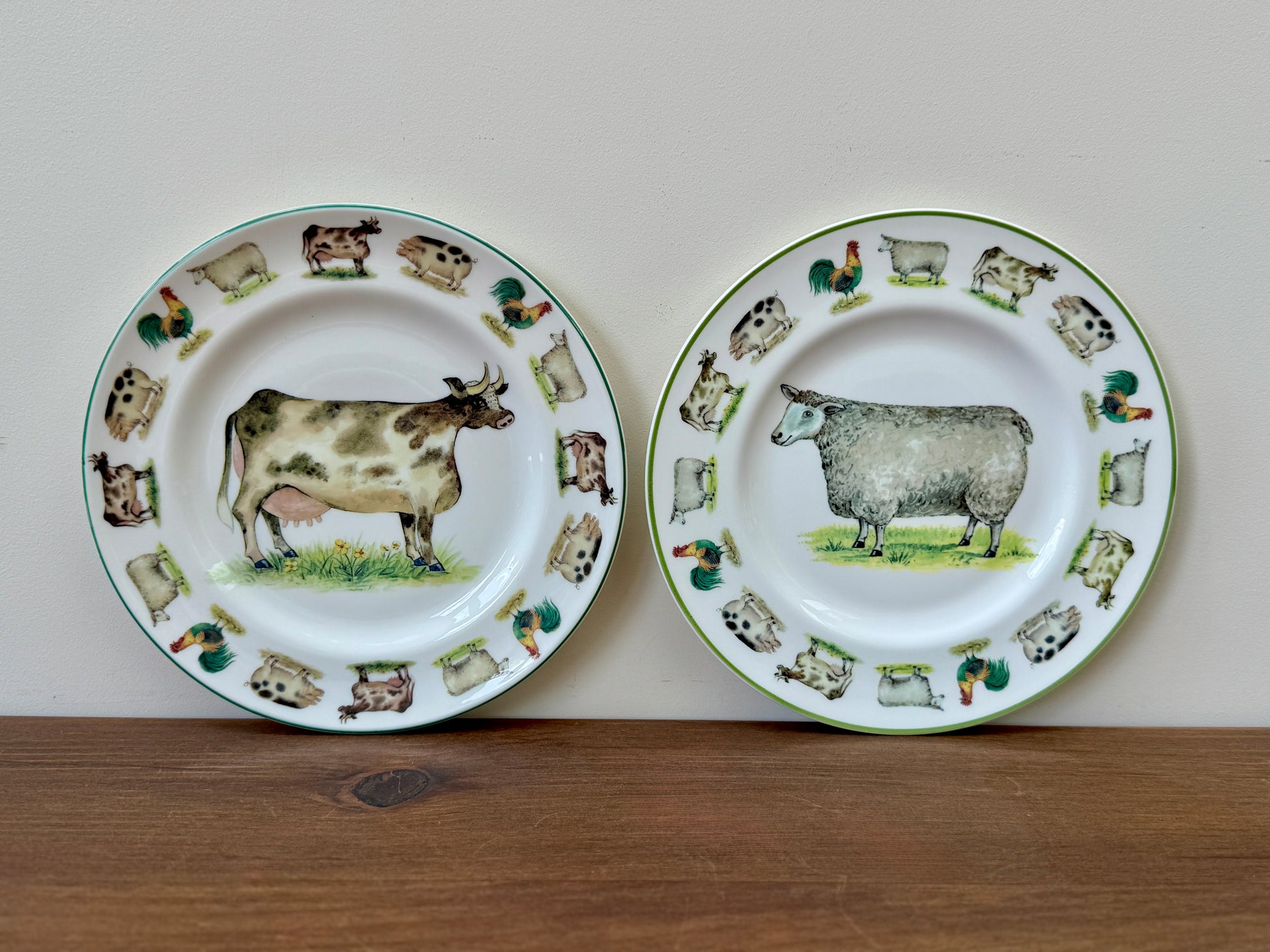 Vintage Pair of Farm Animal Plates | English Country Style