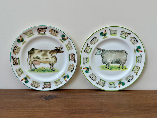 Vintage Pair of Farm Animal Plates | English Country Style