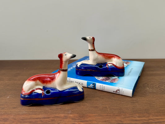 Vintage Pair of Staffordshire Greyhound Quill Holders by William Kent | c. 1940s–1950s