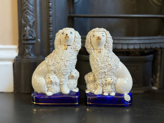 Vintage Pair of Staffordshire Poodles with Puppies