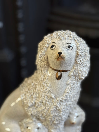 Vintage Pair of Staffordshire Poodles with Puppies