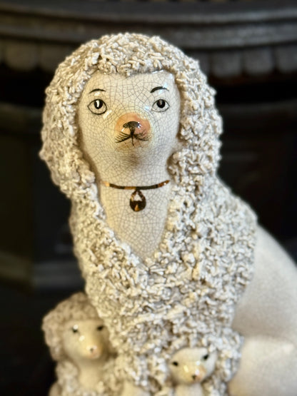 Vintage Pair of Staffordshire Poodles with Puppies