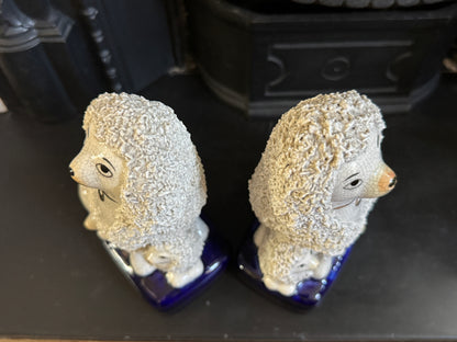 Vintage Pair of Staffordshire Poodles with Puppies