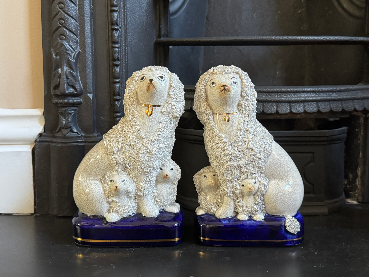 Vintage Pair of Staffordshire Poodles with Puppies