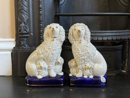 Vintage Pair of Staffordshire Poodles with Puppies