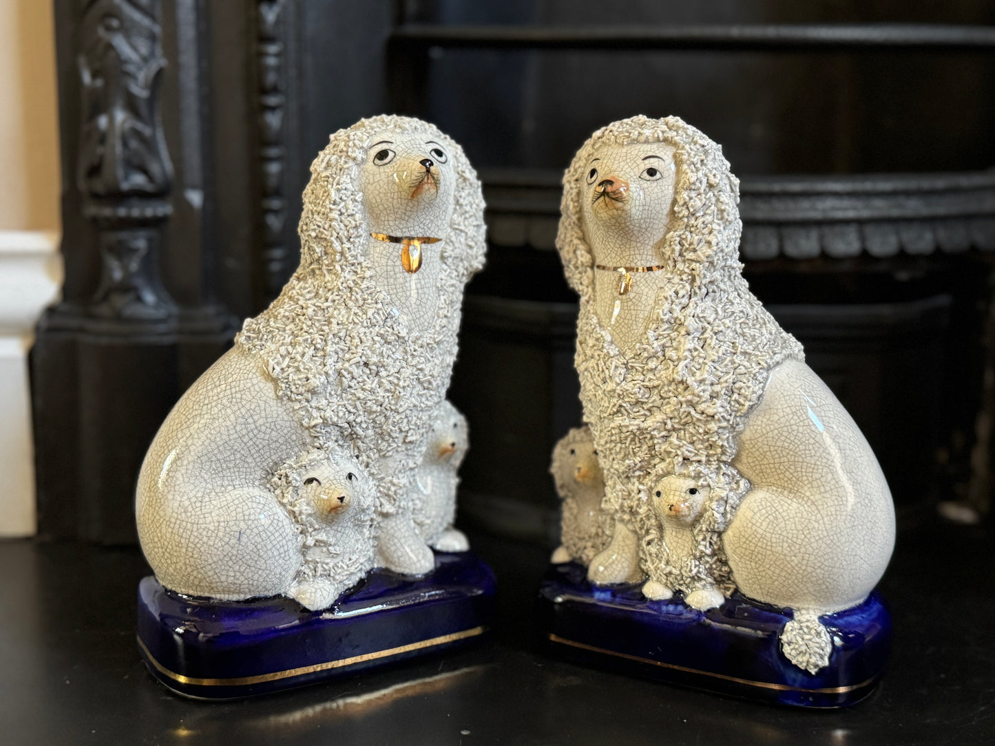 Vintage Pair of Staffordshire Poodles with Puppies