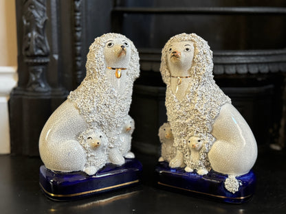 Vintage Pair of Staffordshire Poodles with Puppies