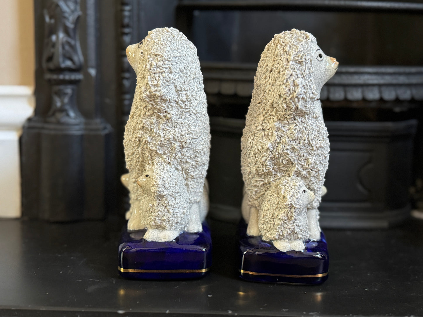 Vintage Pair of Staffordshire Poodles with Puppies