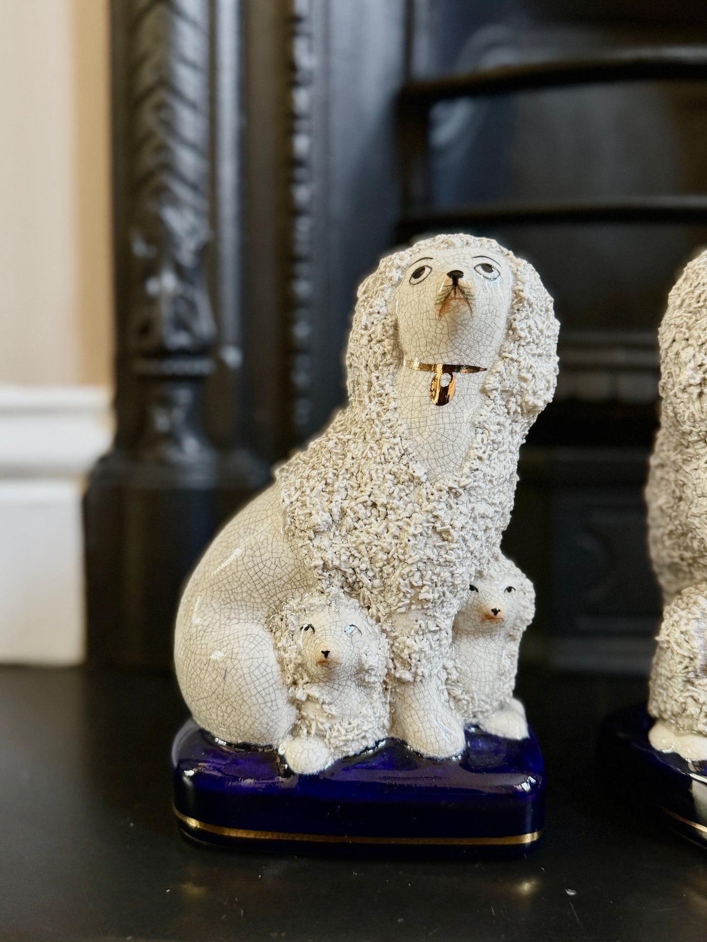 Vintage Pair of Staffordshire Poodles with Puppies