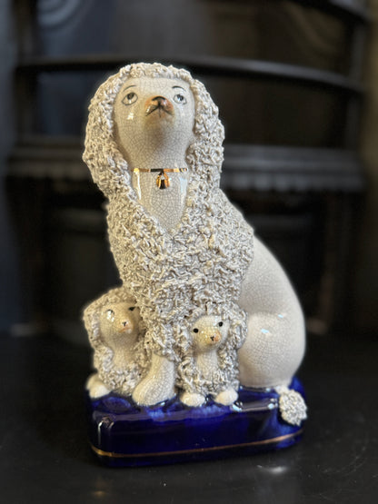 Vintage Pair of Staffordshire Poodles with Puppies