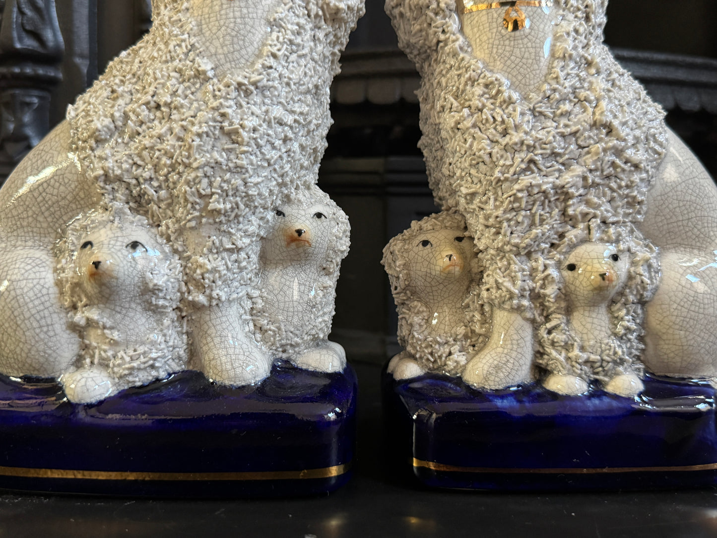 Vintage Pair of Staffordshire Poodles with Puppies