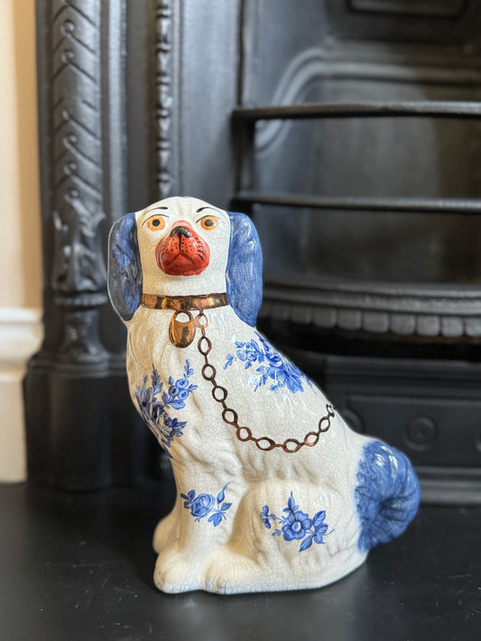 Vintage Staffordshire Dog by William Kent with Blue & White Floral Design
