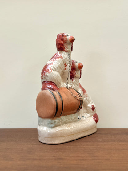 Vintage Staffordshire Flatback of Two Spaniels with a Barrel