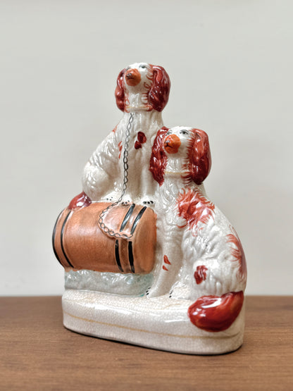 Vintage Staffordshire Flatback of Two Spaniels with a Barrel