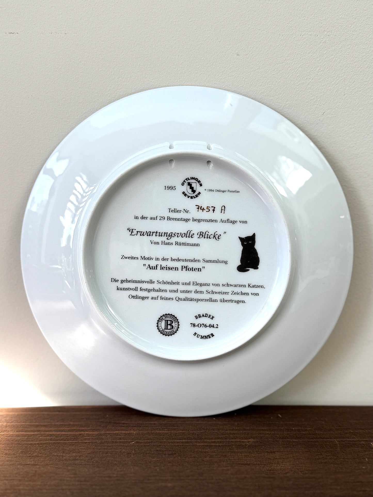 Vintage Wall Plate – Black Cat ‘Expectant Gaze’ from the On Quiet Paws Series by Hans Ruttimann | 1995