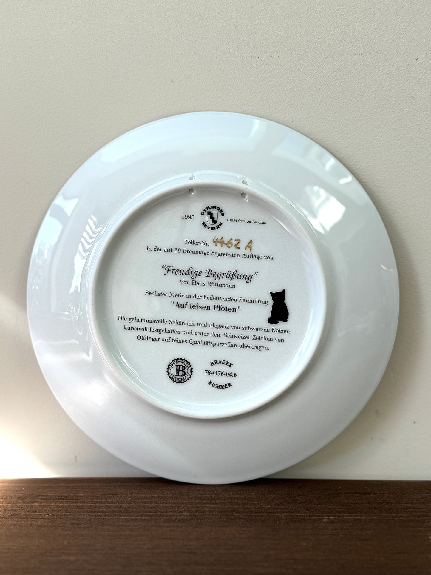 Vintage Wall Plate – Black Cat ‘Happy Welcome’ from the On Quiet Paws Series by Hans Ruttimann | 1995