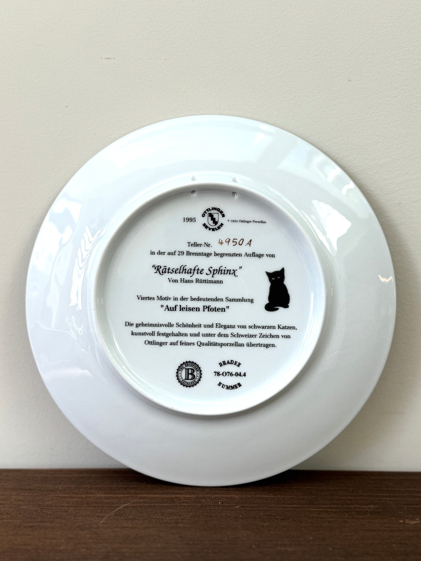 Vintage Wall Plate – Black Cat ‘Mysterious Sphinx’ from the On Quiet Paws Series by Hans Ruttimann | 1995