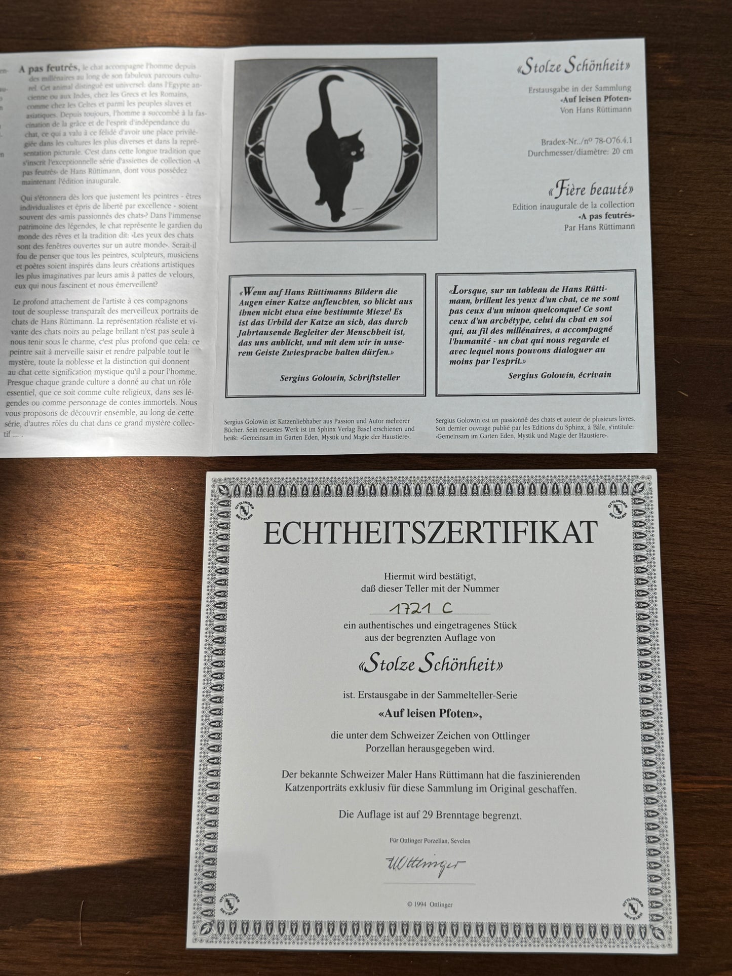 Vintage Wall Plate – Black Cat ‘Proud Beauty’ from the On Quiet Paws Series by Hans Ruttimann | 1994