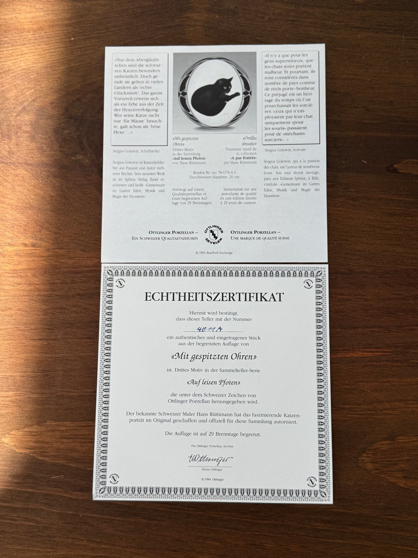 Vintage Wall Plate – Black Cat ‘With Pricked-Up Ears’ from the On Quiet Paws Series by Hans Ruttimann | 1995