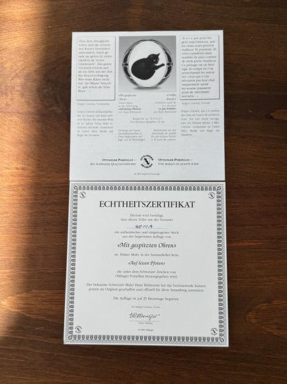 Vintage Wall Plate – Black Cat ‘With Pricked-Up Ears’ from the On Quiet Paws Series by Hans Ruttimann | 1995