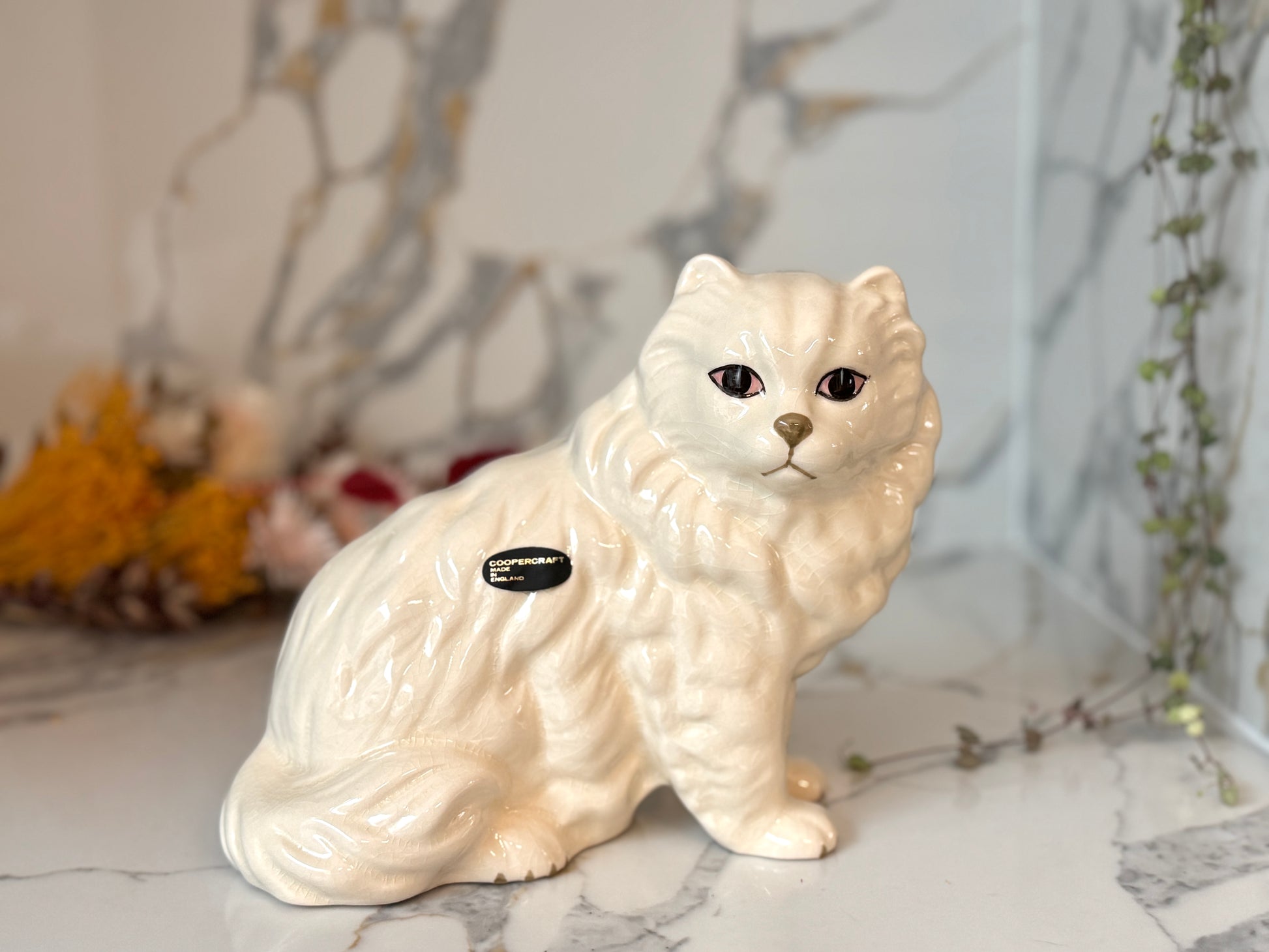 Vintage White Persian Cat Figurine by Coopercraft, Summerbank Pottery | c.1970