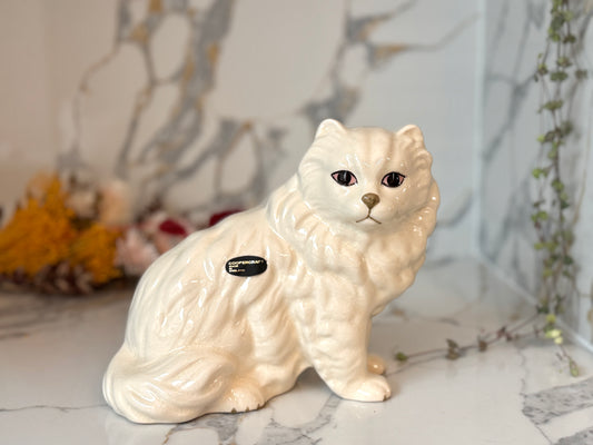 Vintage White Persian Cat Figurine by Coopercraft, Summerbank Pottery | c.1970