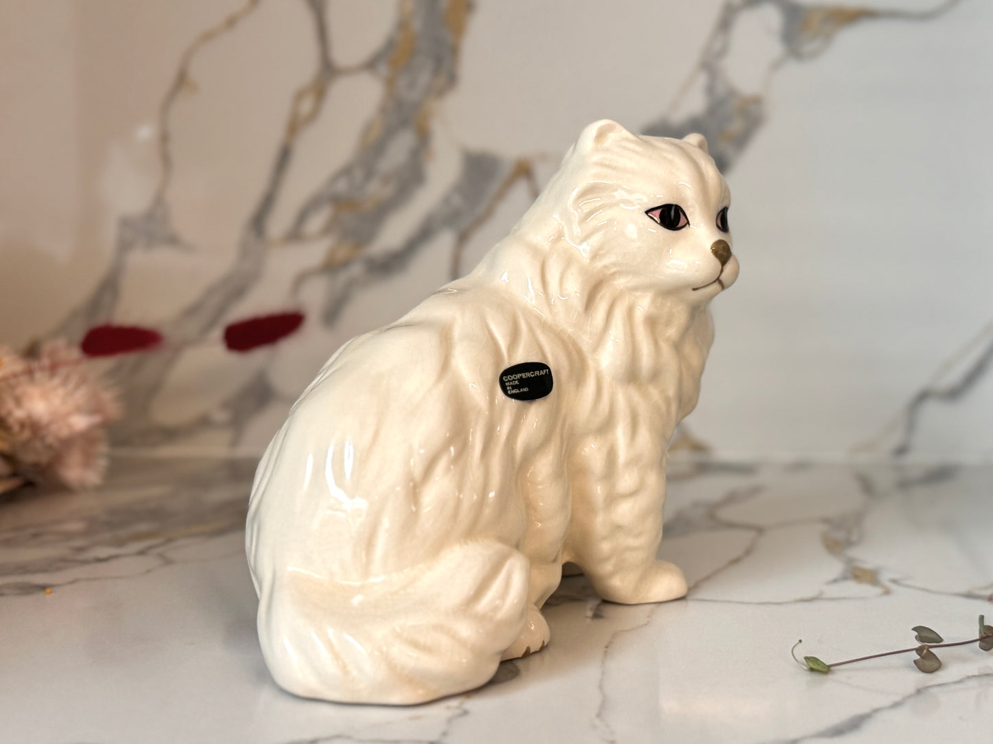 Vintage White Persian Cat Figurine by Coopercraft, Summerbank Pottery | c.1970
