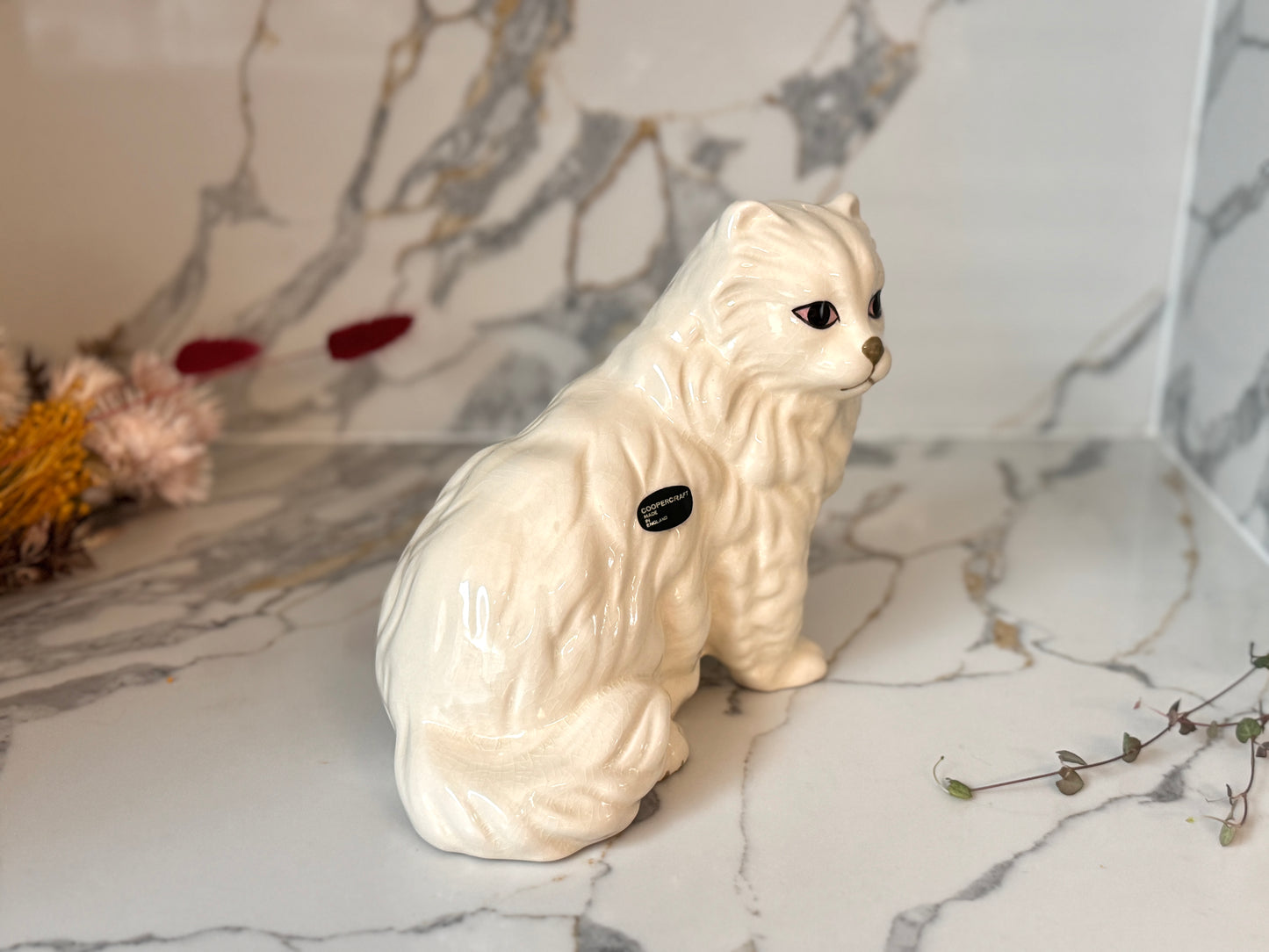 Vintage White Persian Cat Figurine by Coopercraft, Summerbank Pottery | c.1970