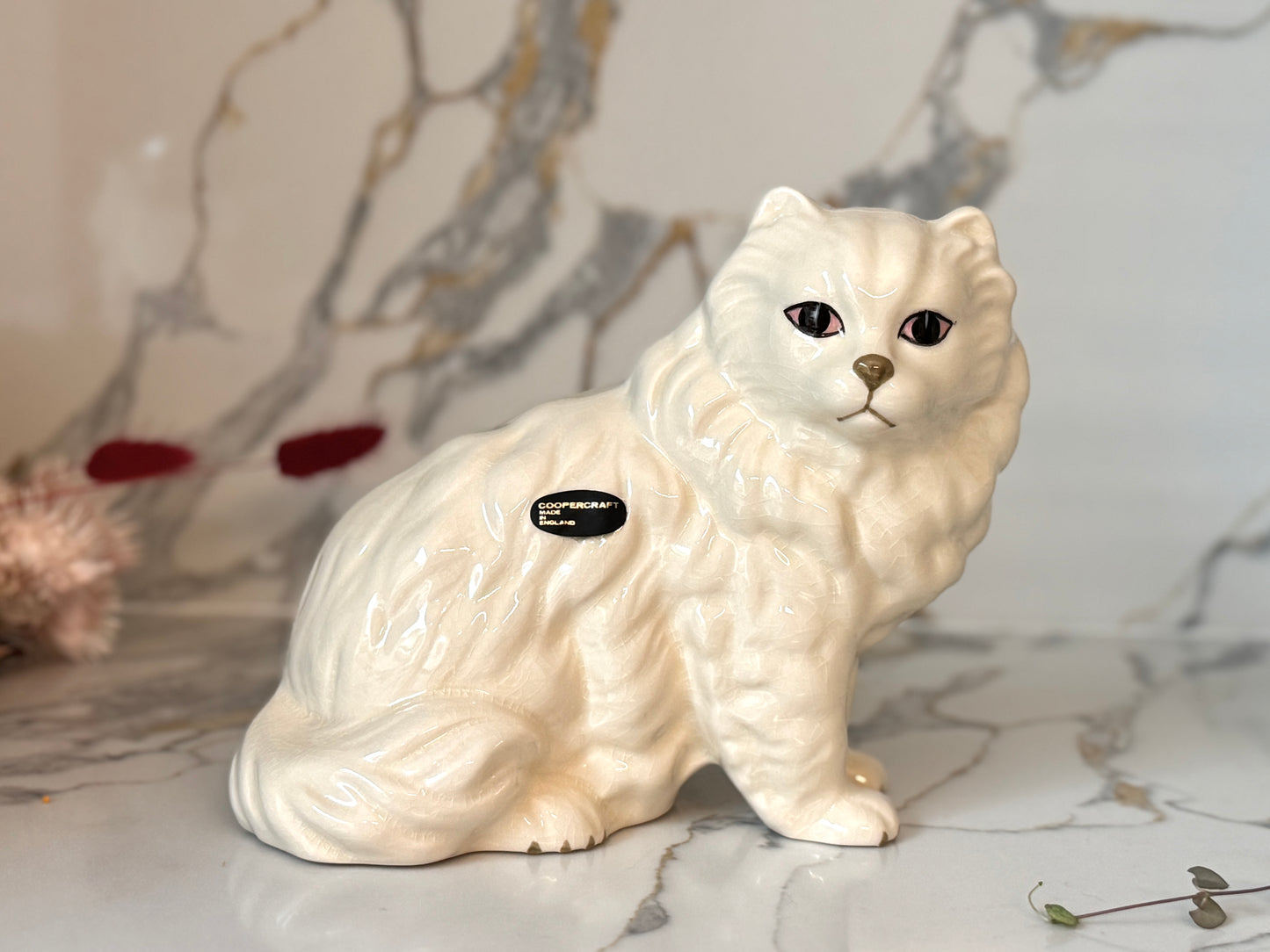 Vintage White Persian Cat Figurine by Coopercraft, Summerbank Pottery | c.1970