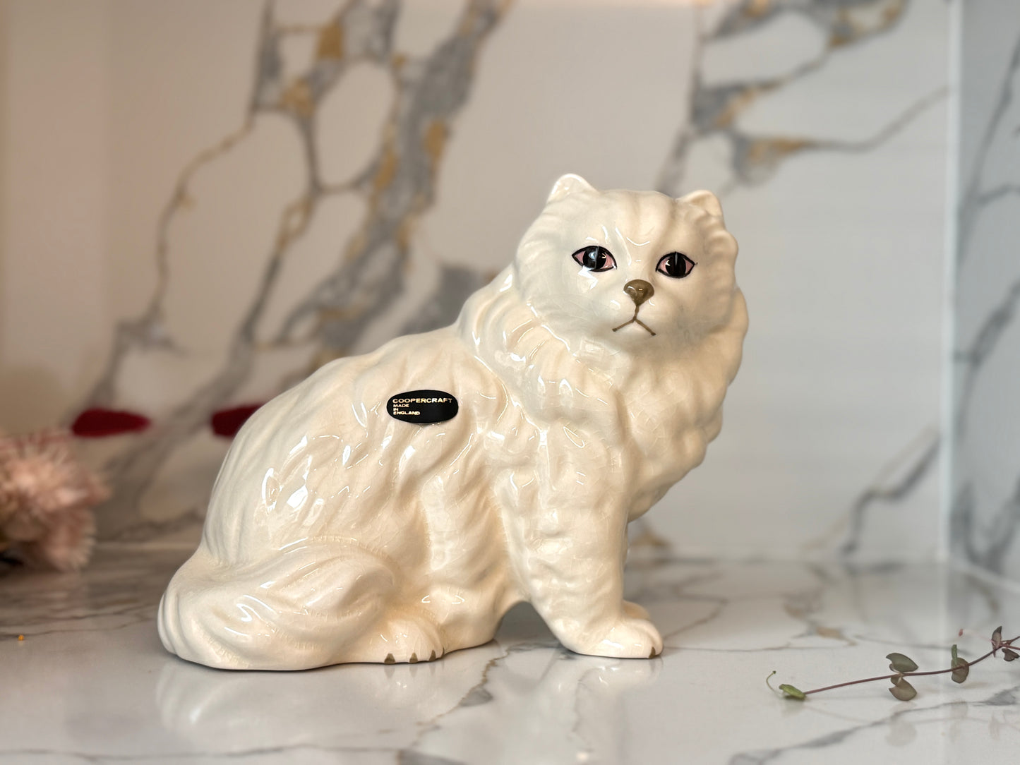 Vintage White Persian Cat Figurine by Coopercraft, Summerbank Pottery | c.1970