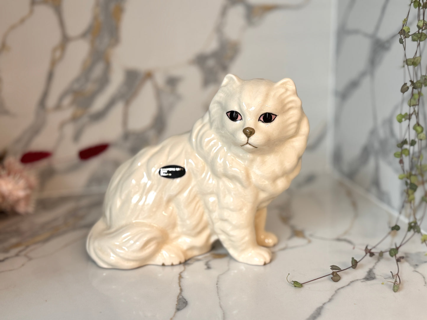 Vintage White Persian Cat Figurine by Coopercraft, Summerbank Pottery | c.1970